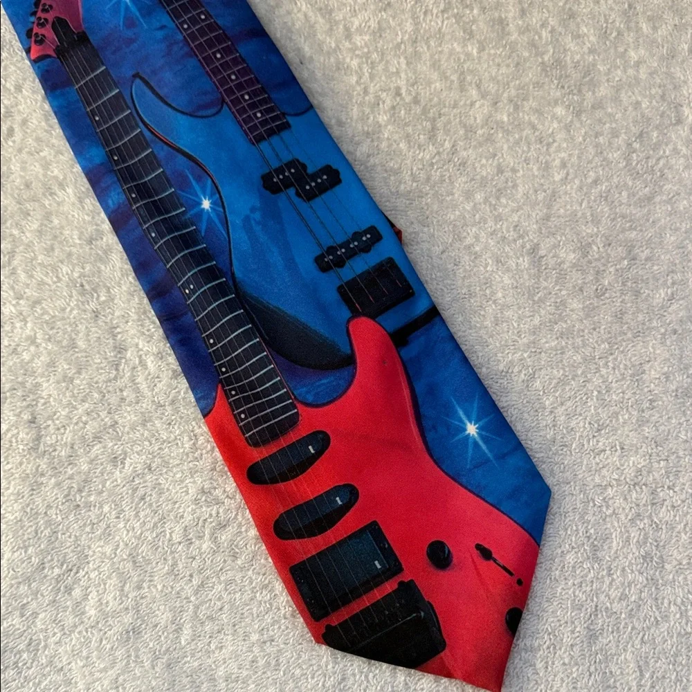 VTG Ralph Marlin Electric Guitar Printed Tie Retro 90s 1994 Music Colorful